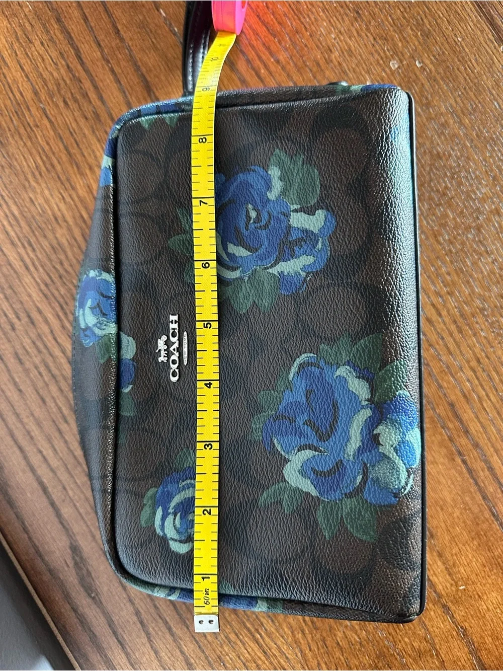Coach Brown Cosmetic Bag with Blue Floral Print